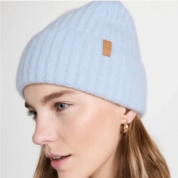 VINCE NWT $165 100% Cashmere Chunky Rib Beanie Hat in Light Tide Blue OS - Picture 16 of 16